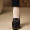 Women's Brown Thick-heeled Sheepskin Shoes