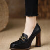 Women's Brown Thick-heeled Sheepskin Shoes