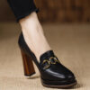 Women's Brown Thick-heeled Sheepskin Shoes