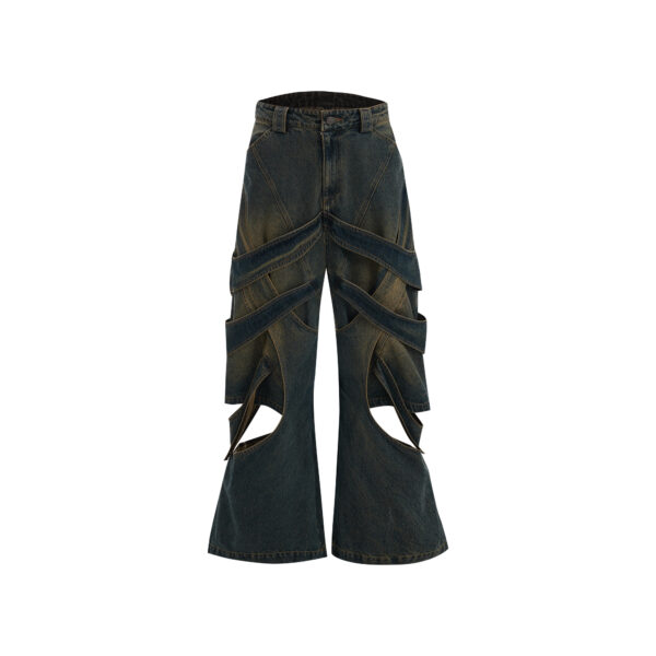 Three-dimensional Winding Worn Looking Washed-out Hollow Jeans