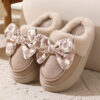 Cute Bowknot Plush Slipper Winter Warm Indoor Floor Bedroom