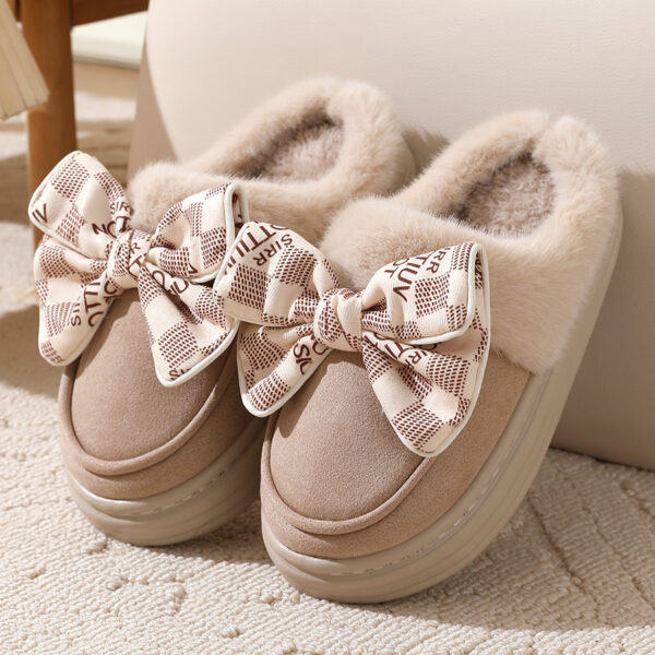 Cute Bowknot Plush Slipper Winter Warm Indoor Floor Bedroom