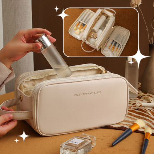 Three-layer Double Zipper U-shaped Design Cosmetic  High Capacity