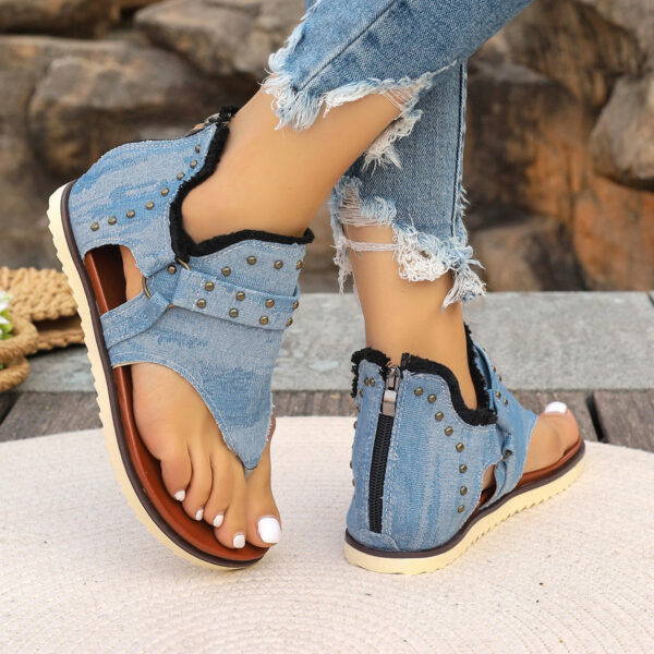 Denim Thong Sandals With Rear Zipper Summer