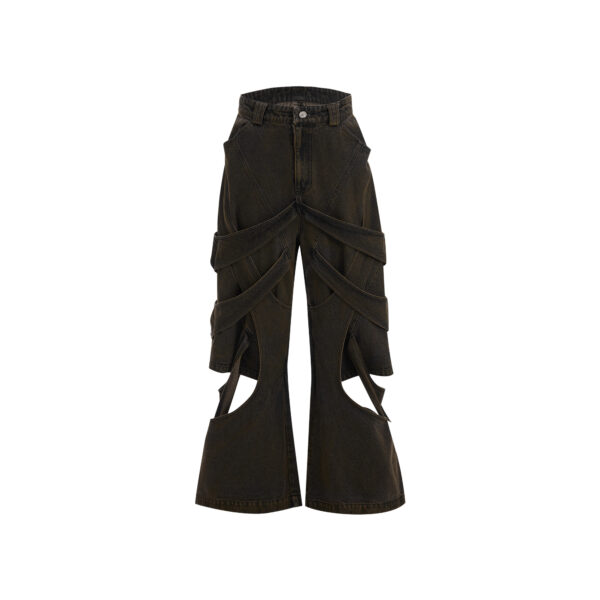 Three-dimensional Winding Worn Looking Washed-out Hollow Jeans