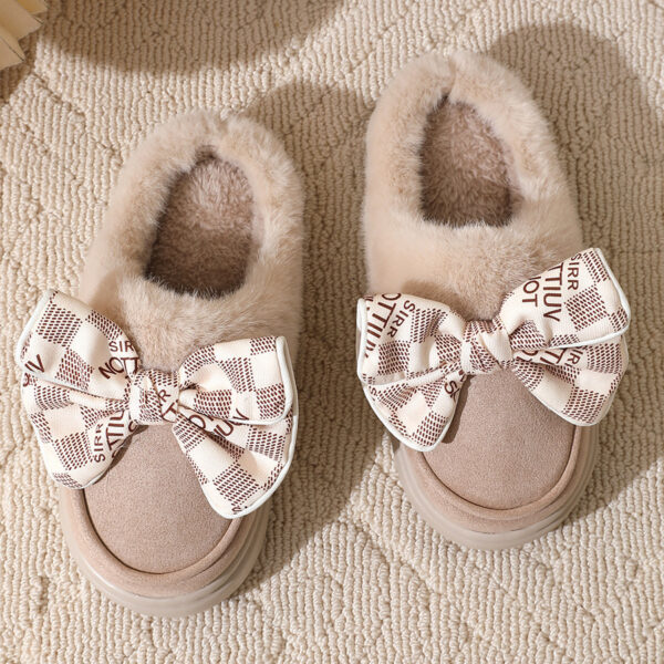 Cute Bowknot Plush Slipper Winter Warm Indoor Floor Bedroom