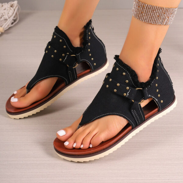 Denim Thong Sandals With Rear Zipper Summer