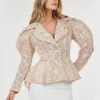 WOMEN'S LONG PUFF SLEEVE BUTTON CLOSURE HIGH-LOW BLAZER