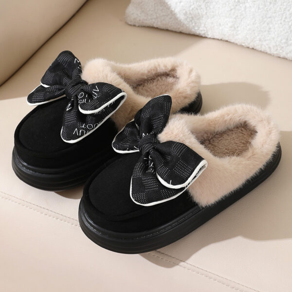 Cute Bowknot Plush Slipper Winter Warm Indoor Floor Bedroom