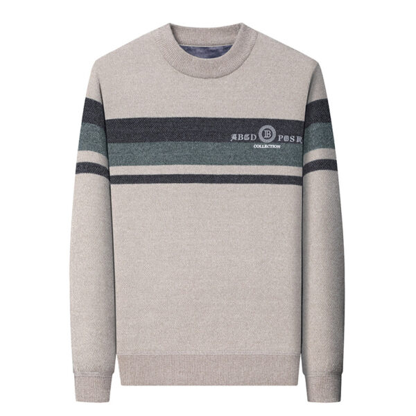 Fleece-lined Ferret Fur Sweater Striped Crew Neck T-shirt