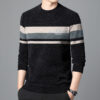 Fleece-lined Ferret Fur Sweater Striped Crew Neck T-shirt