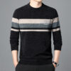 Fleece-lined Ferret Fur Sweater Striped Crew Neck T-shirt