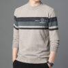 Fleece-lined Ferret Fur Sweater Striped Crew Neck T-shirt