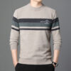 Fleece-lined Ferret Fur Sweater Striped Crew Neck T-shirt