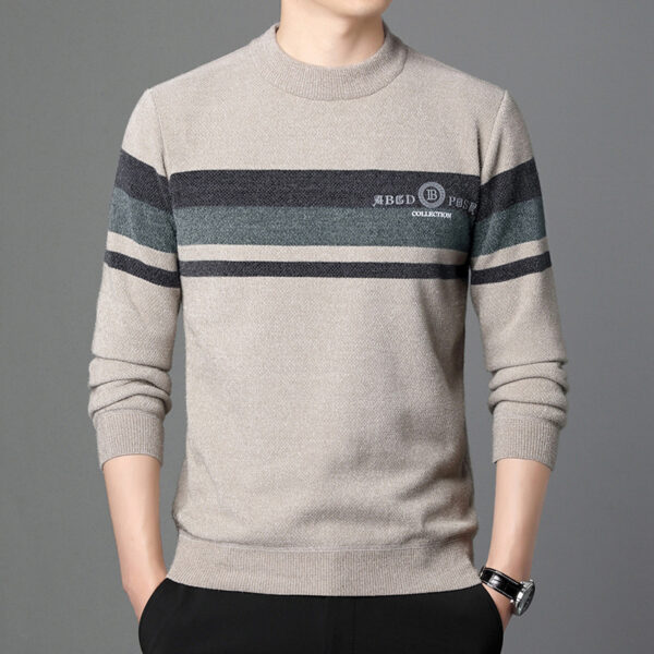 Fleece-lined Ferret Fur Sweater Striped Crew Neck T-shirt