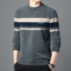 Fleece-lined Ferret Fur Sweater Striped Crew Neck T-shirt