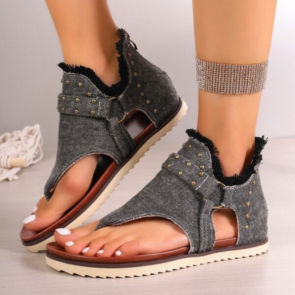 Denim Thong Sandals With Rear Zipper Summer