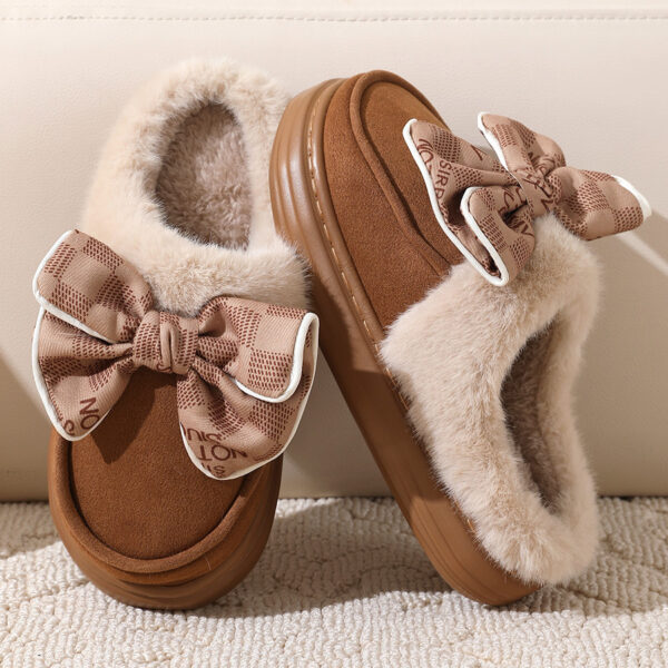 Cute Bowknot Plush Slipper Winter Warm Indoor Floor Bedroom