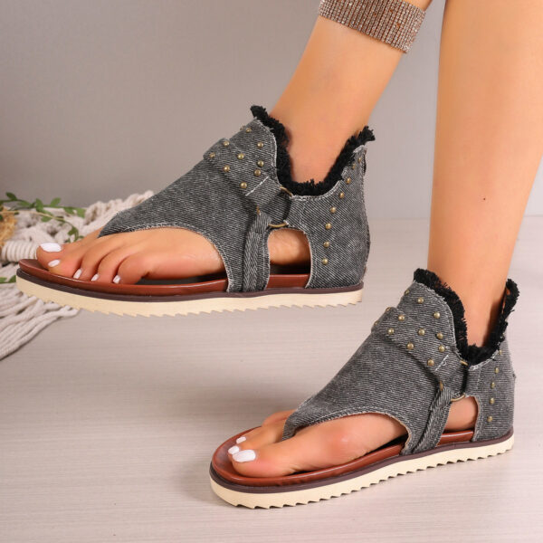 Denim Thong Sandals With Rear Zipper Summer