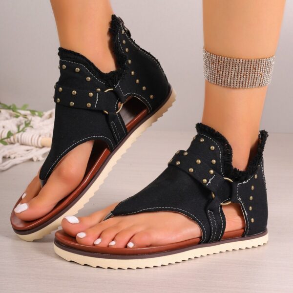 Denim Thong Sandals With Rear Zipper Summer