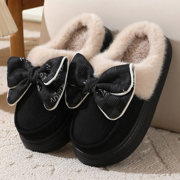 Cute Bowknot Plush Slipper Winter Warm Indoor Floor Bedroom