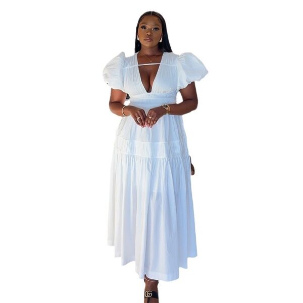 Fitted Waist Pleated Mid-length Dress