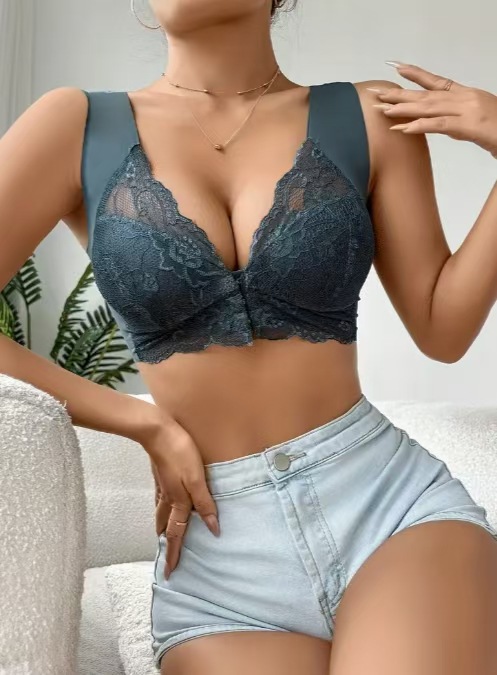 O1CN01Eh4brw2DhB1UM4ebp_2218839938640-0-cib.jpg Front Button Underwear Lace Edge Push Up Small Size Large Wide Shoulder Strap Comfortable Bra